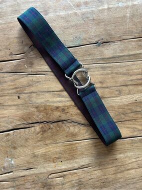 Plaid green polo/ riding stretch equestrian belt Anne Ryan country saddler M